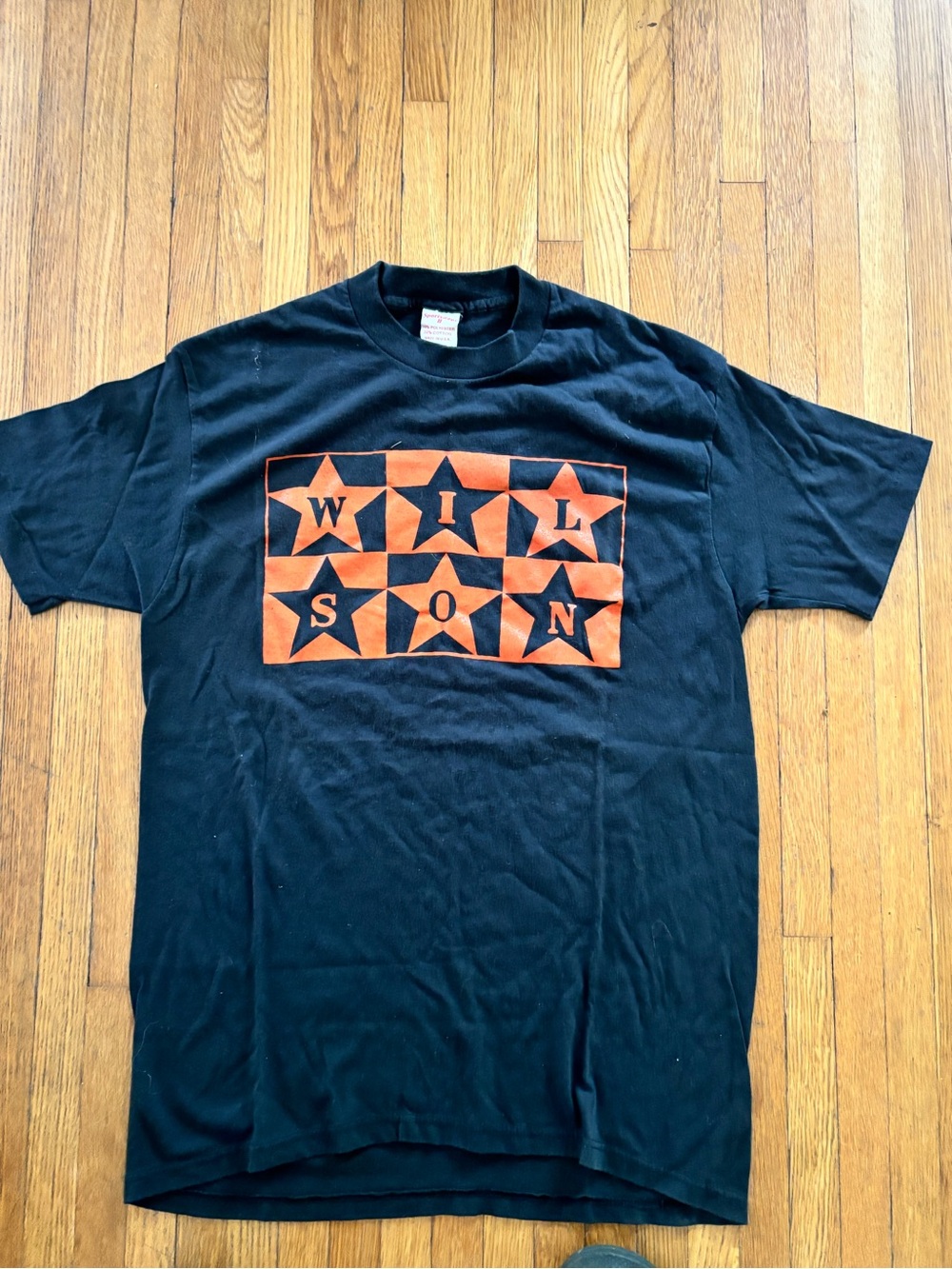 Vintage 1980’s Wilson Black T-Shirt with Orange Star Logo Single Stitch Large